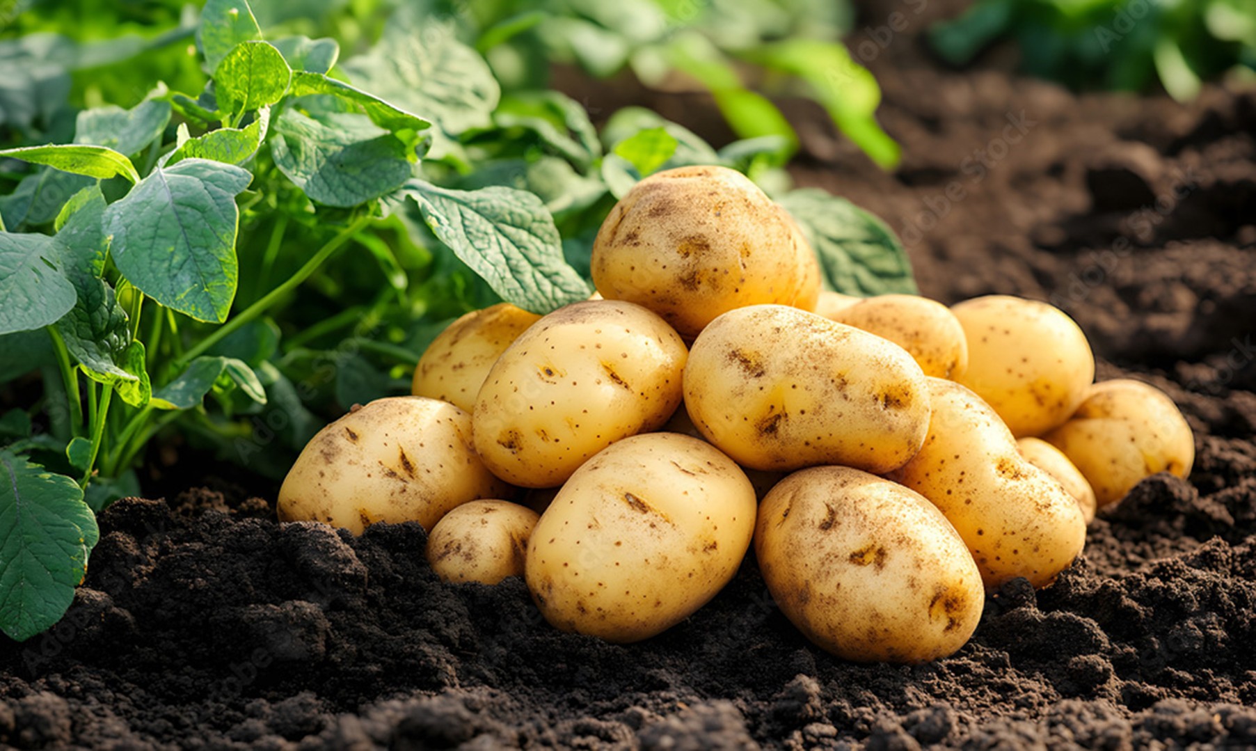 Foto av poteter som ligger på potetåkeren